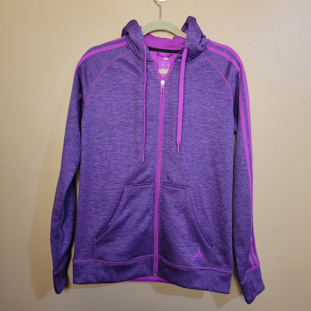 Adidas ClimaWarm Purple Heathered Full Zip Hoodie 3-Stripe Activewear Womens S